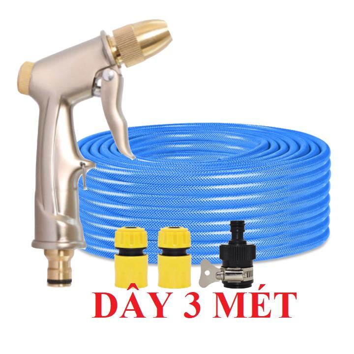 Bộ dây vòi xịt nước rửa xe, tưới cây . tăng áp 3 lần, loại 3m, 5m 206701-1 đầu đồng,cút,nối nhựa đen+ tặng đai