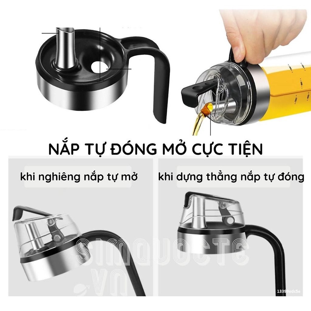 Bình thủy tinh đựng dầu ăn, nước mắm tự mở nắp khi rót 550ml