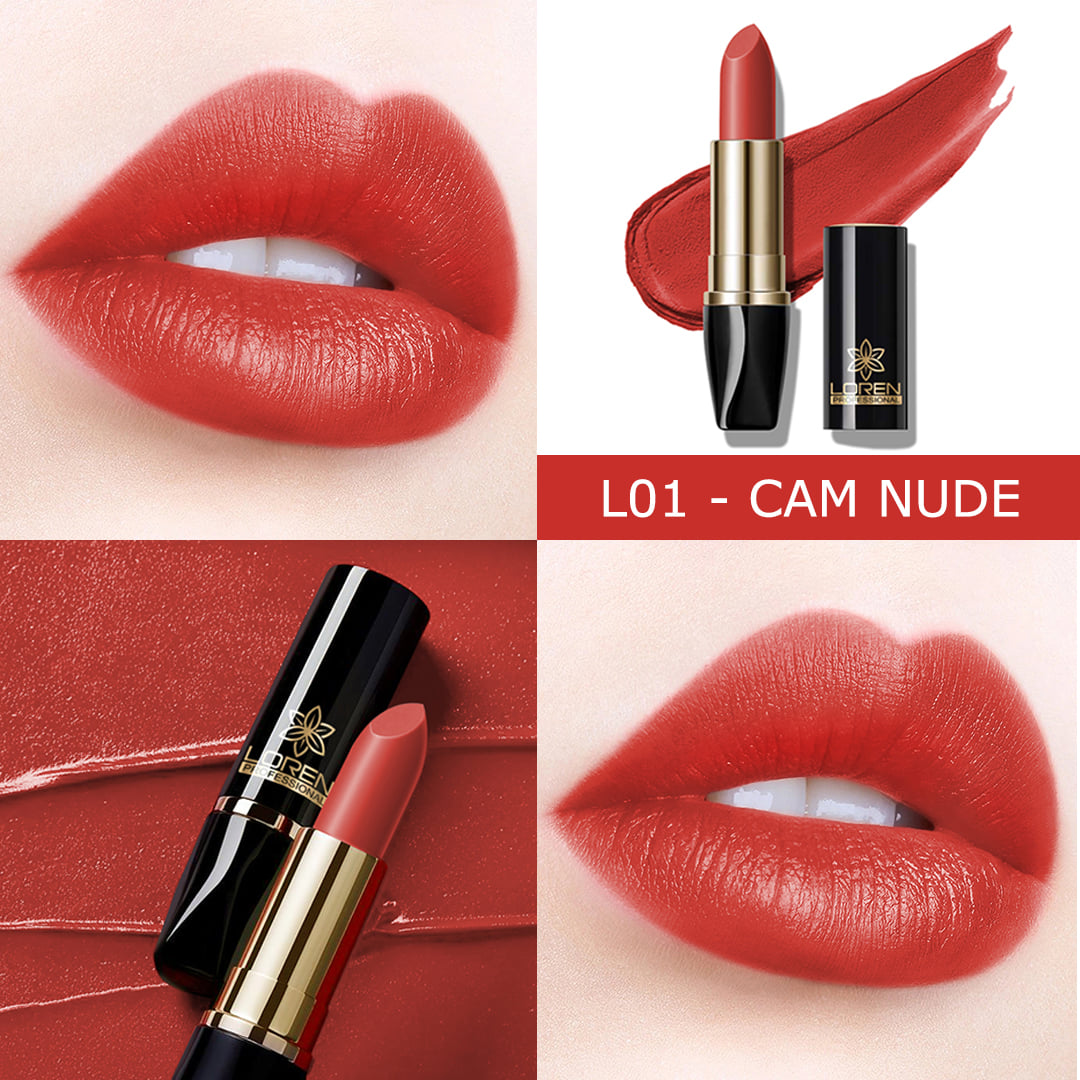 Son Môi Thỏi Lì Cao Cấp Loren Lipstick Trôi Lâu Mềm Mịn Môi Có 10 Màu Lựa Chọn - L01 - Sweet Cam Nude