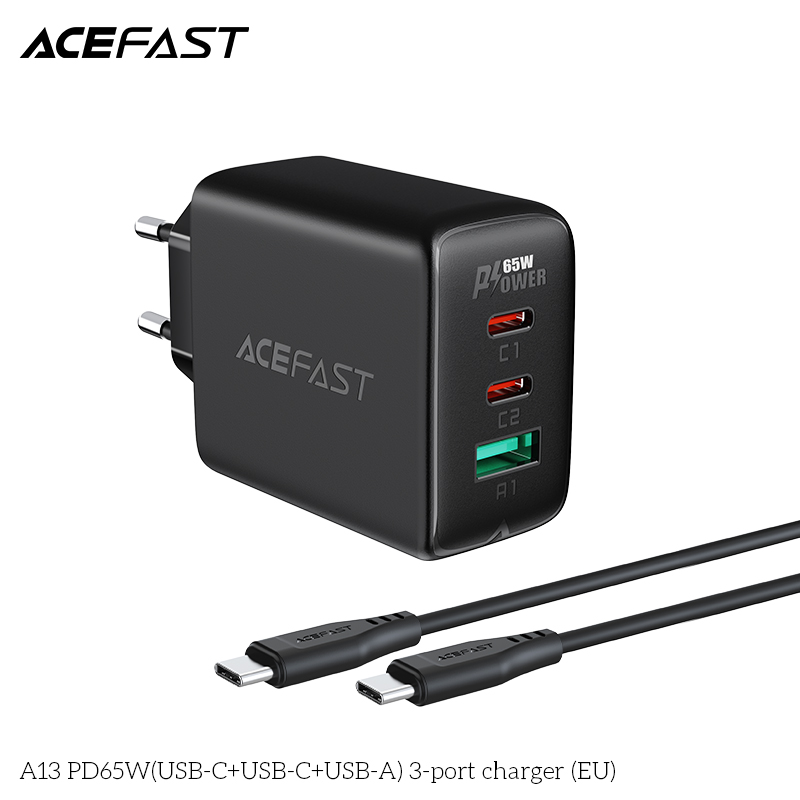Sạc Acefast PD3.0 65W 3 cổng USB-C+USB-C+USB-A - A13 Hàng chính hãng Acefast