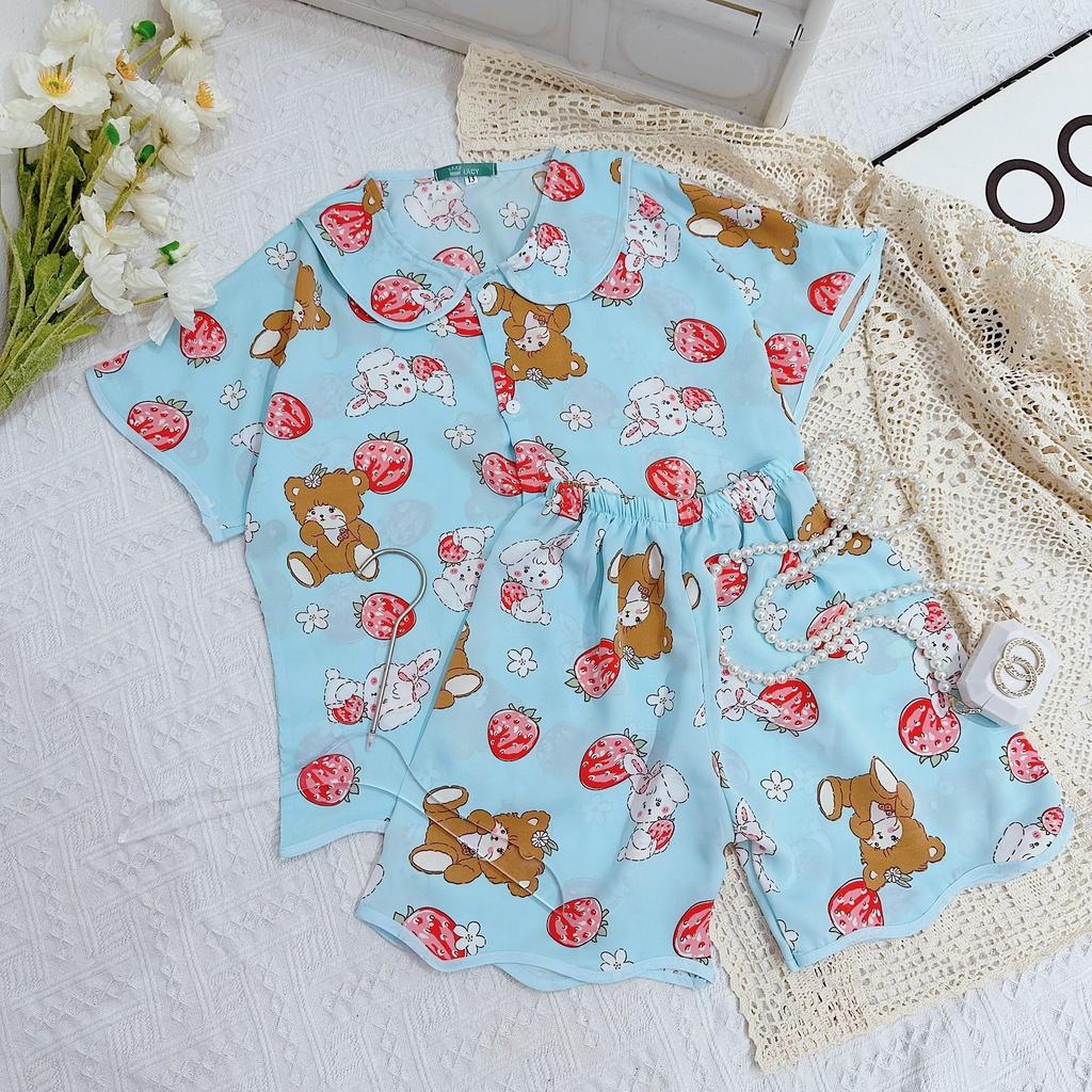 Đồ bộ bé gái, bộ pijama ngắn tay cho bé gái size 18-35kg chất lụa mango mềm mát