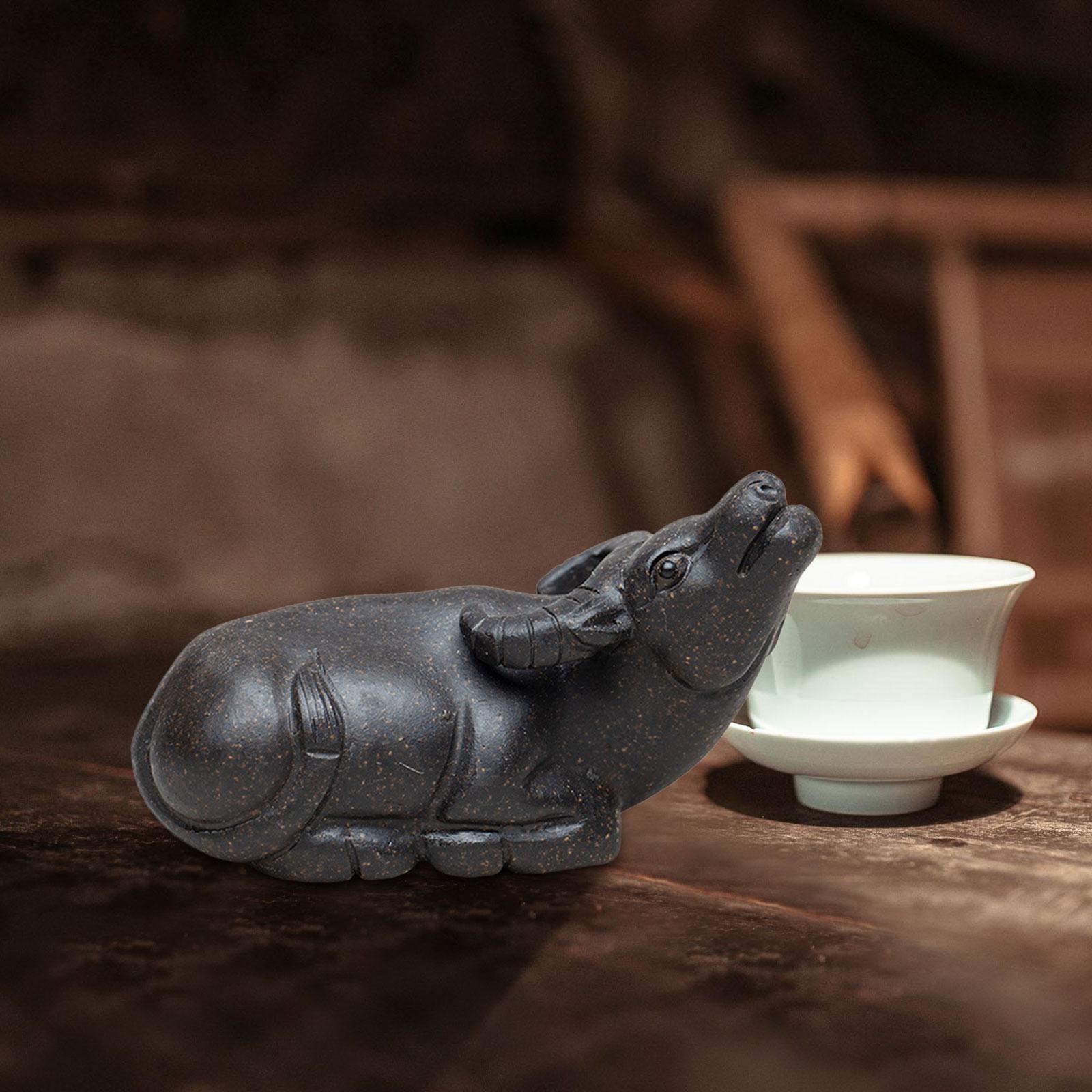 Tea Pet Ornament Miniature Sculpture Tea Lovers Gift Craft Cow Statue Animal Tea Figurine for Desktop Tea Decoration Tea Accessories Garden