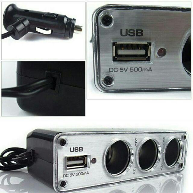 Bộ Chia 3 Ổ Cắm Tẩu + 1 Cổng USB Đa Năng Tiện Dụng Cho Ô Tô