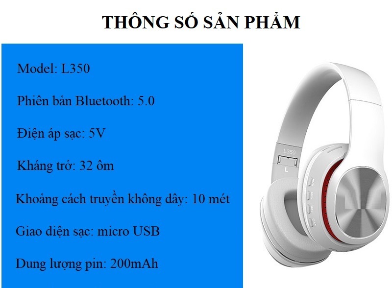 Tai nghe headphone không dây bluetooth L.350