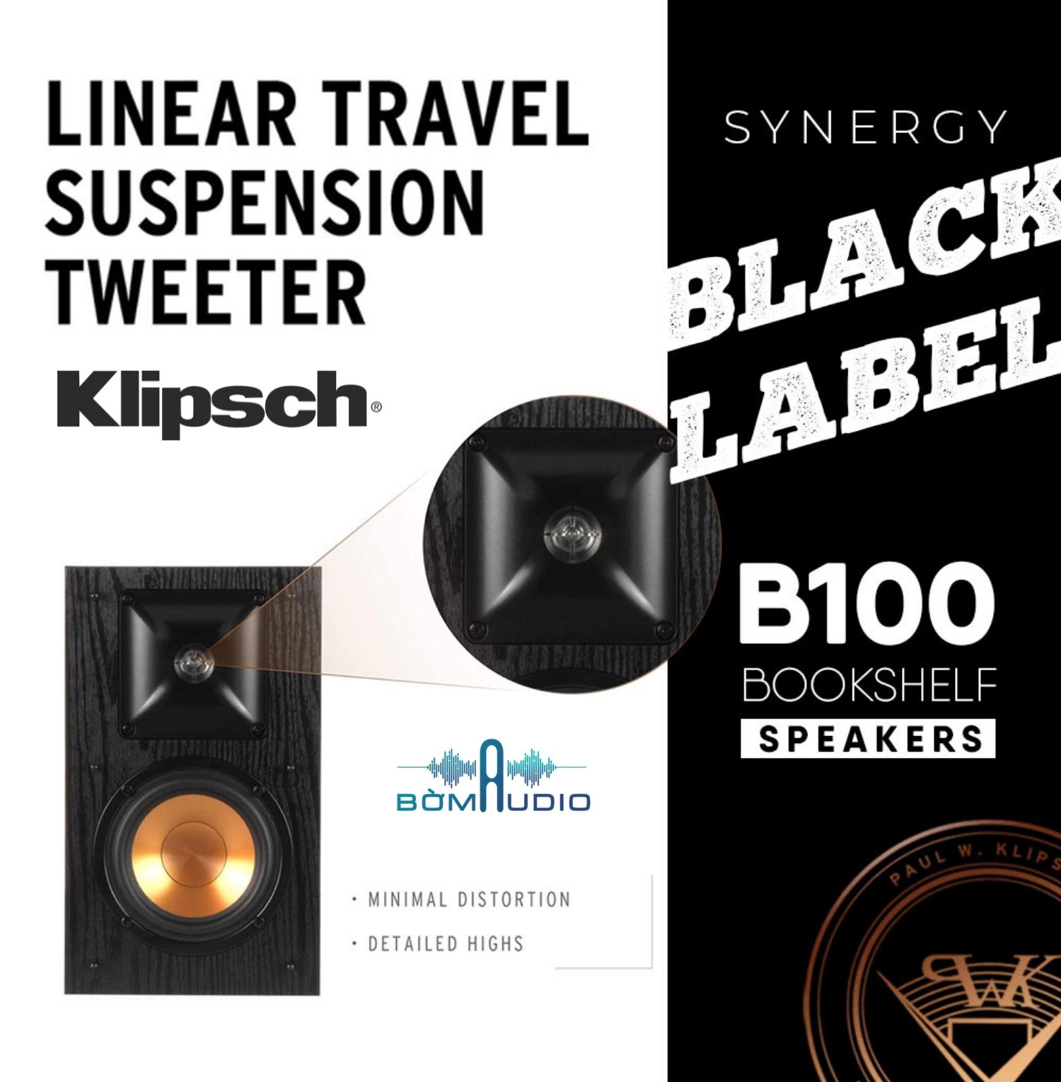 KLIPSCH SYNERGY BLACK LABEL B-100 | Loa Bookshelf Mini Của Klipsch_Hoa Kỳ - Loa Treble 25mm Dome Aluminum _ Thiết kế Họng Kèn TractrixHorn 90°x90° Độc Đáo - Loa Mid/Bass 102mm Màng Cerametallic Mạ Copper Cổ Điển | Hàng Chính Hãng _ Mới 100%