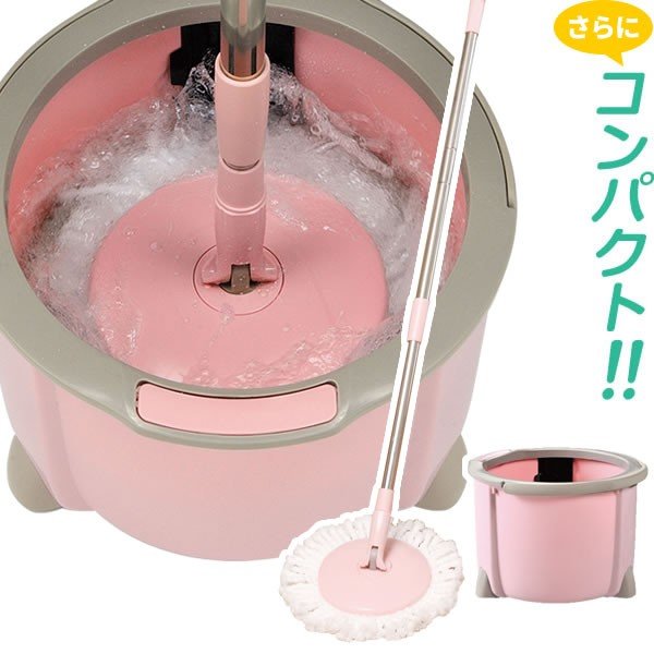 Bộ chổi lau nhà đa năng Azuma thùng vắt + bàn xoay 360 + cán + đầu bông lau - Nhật Bản - Hồng