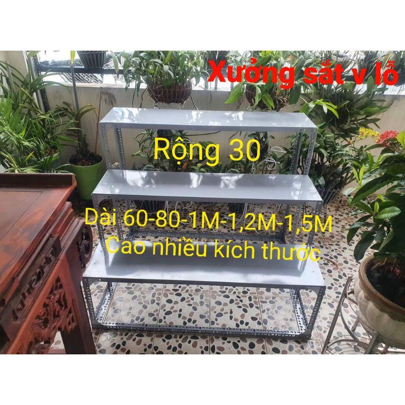 kệ sắt v lỗ bậc thang 3 tầng (R30cm xD60-80-1M-1,2M) trụ sắt V3x3cm và V4x4cm đa năng