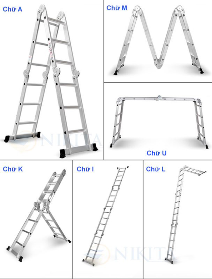 Thang Nhôm Gấp 4 Khúc Nikita NKT-A34 Chân Choãi - Hàng Chính Hãng - Công Nghệ Nhật Bản - Tiêu Chuẩn Châu Âu -