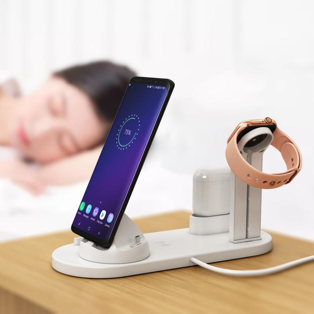 Wireless Mobile Phone Watch Earphone  Station Base White