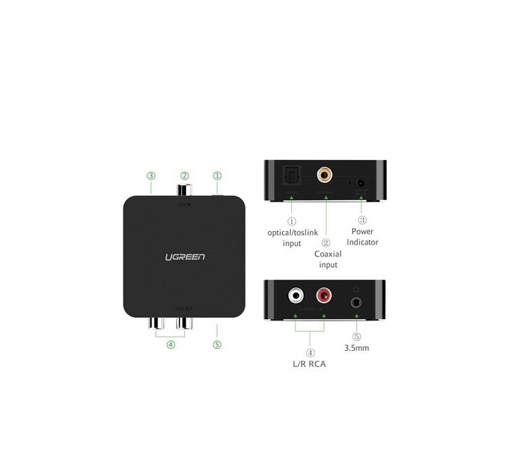 Hình ảnh Bộ chuyển đổi Digital Audio sang Analog Ugreen 30523 ( Cổng quang TV sang Loa,Amply cổng 3.5mm và hoa sen ) hàng chính hãng