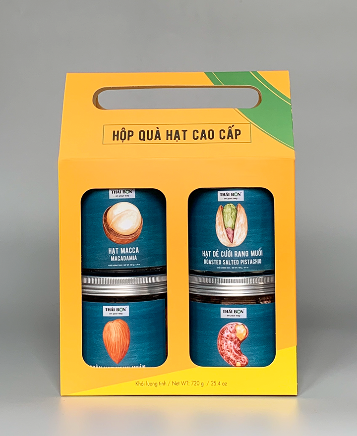 Hạt điều vỏ lụa rang muối hộp 250g - Hạt dinh dưỡng Thái Bon
