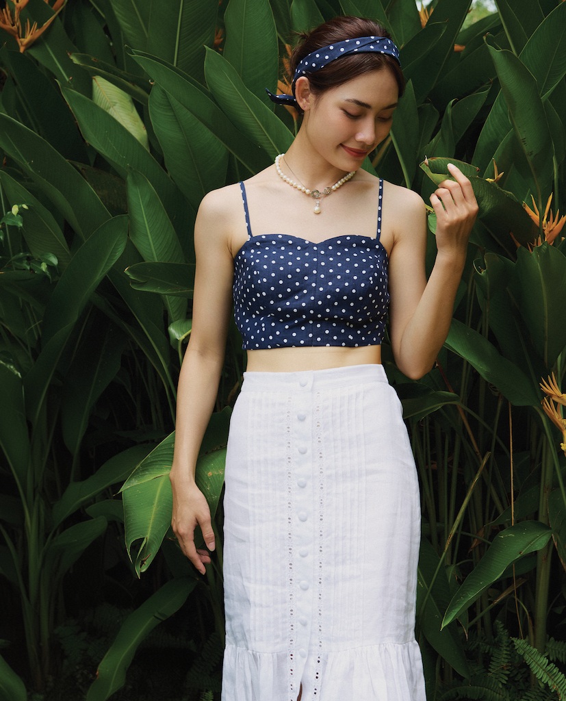 Áo Croptop Bratop Hai Dây Ngắn Hở Bụng Linen Vải Lanh Chấm Bi Hải Tinh Top208 thời trang thiết kế Hity