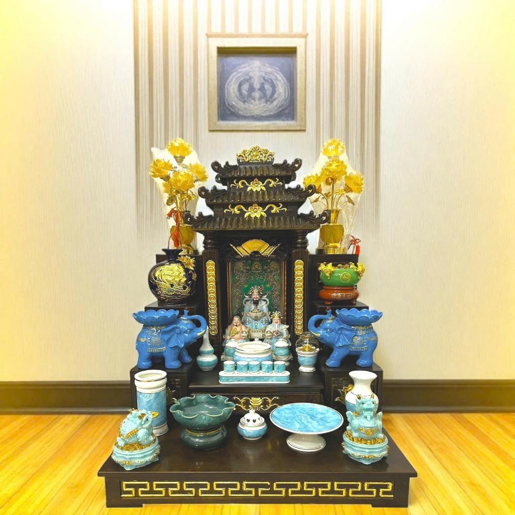 Bộ đồ thờ thần tài, đồ thờ gia tiên RỒNG VIỆT, Bộ đồ sứ men đá xanh cao cấp, sang trọng