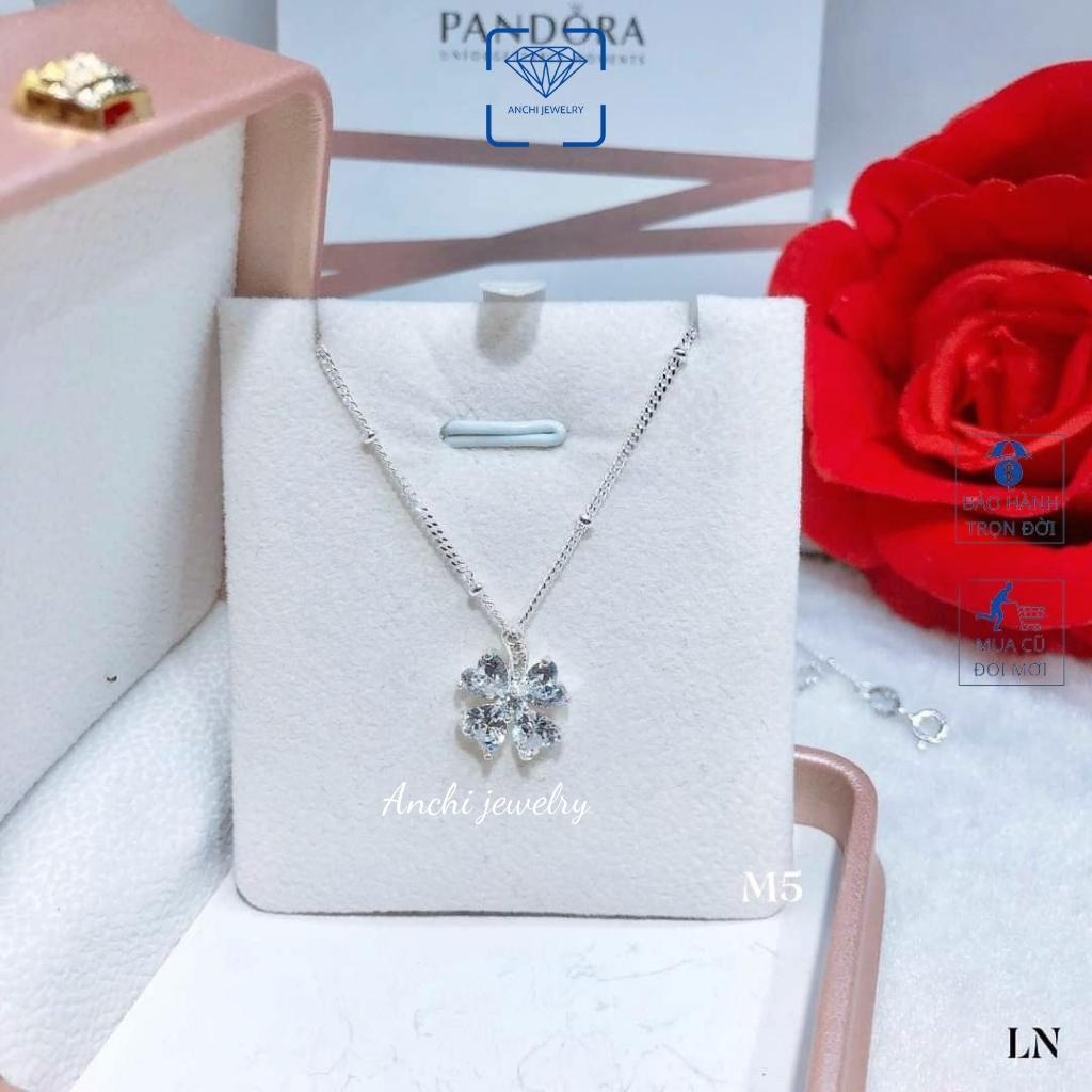 Dây chuyền cỏ 4 (bốn) lá nữ bạc thật đeo không đen đính đá to màu đỏ xanh tím - Anchi jewelry, quà 8 3