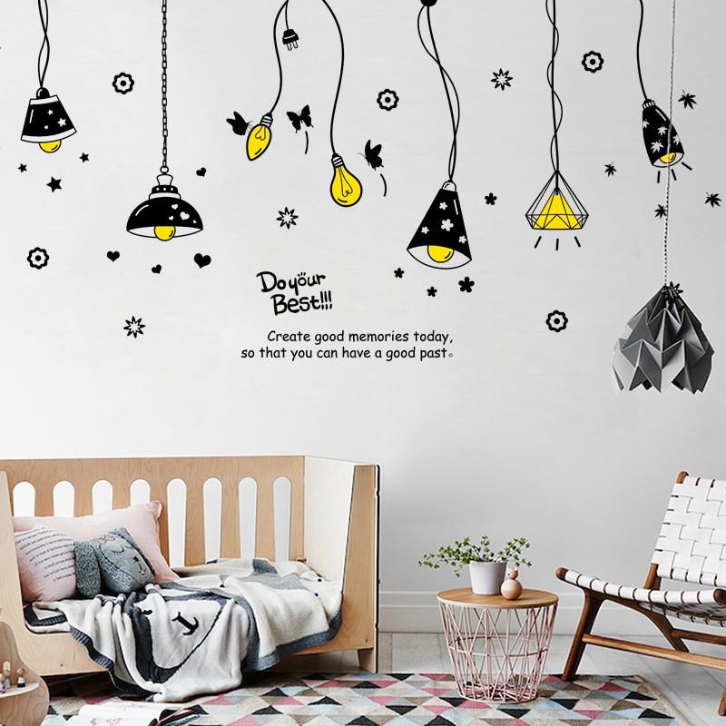 Decal dán tường Dây đèn thả đen