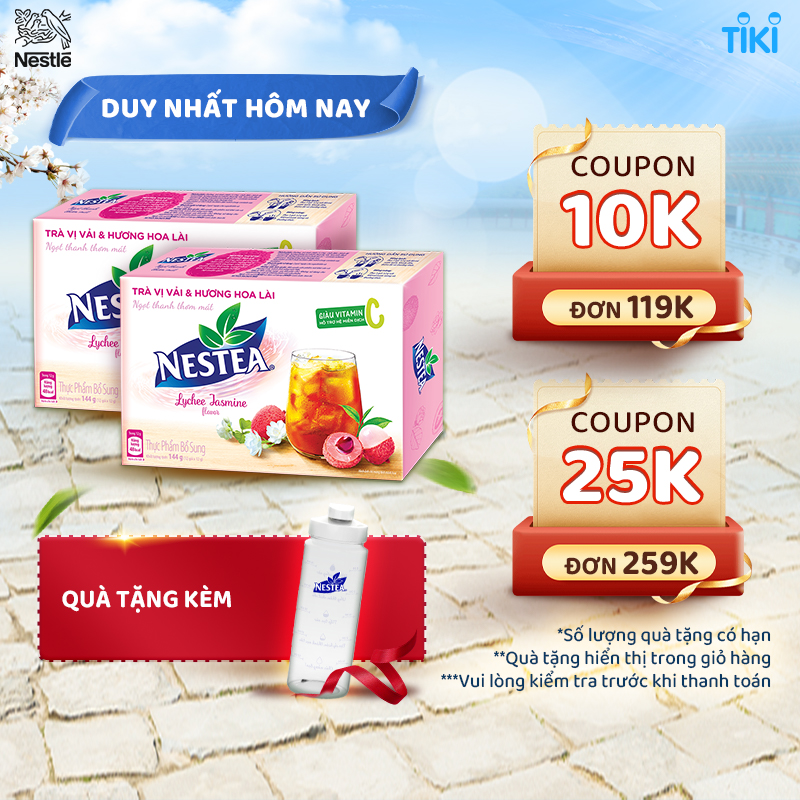 [Quà tặng tháng 11 - Mua 1 Tặng 1 Bình nước] Combo 2 Hộp Trà NESTEA vị Vải &amp; Hương Hoa Lài (1 hộp x 12gói x 12g)