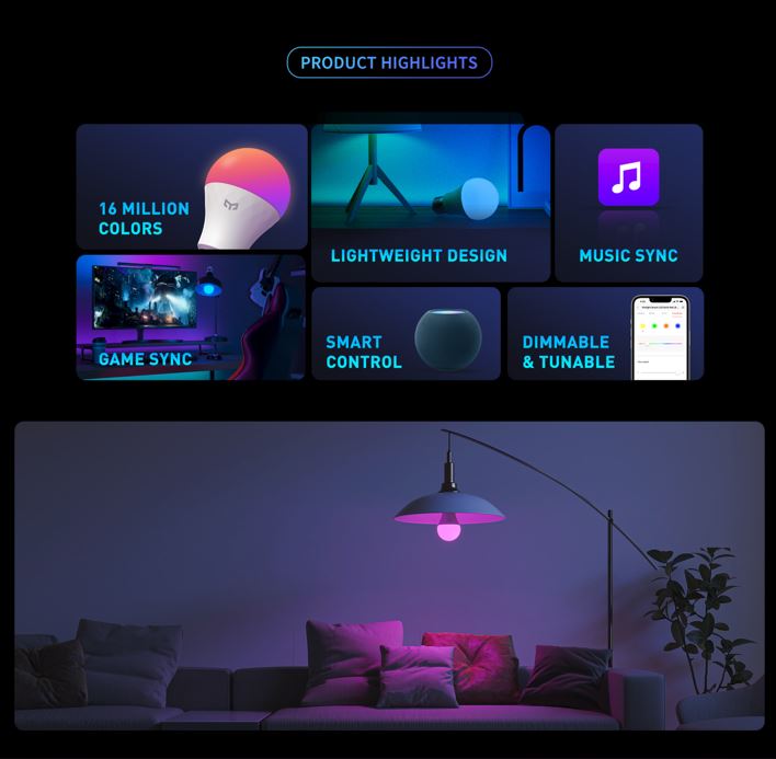 Bóng đèn Led thông minh Yeelight Bulb W4 Lite 9W - RGB 16 triệu màu - Hỗ trợ Apple Homekit, Razer Chroma