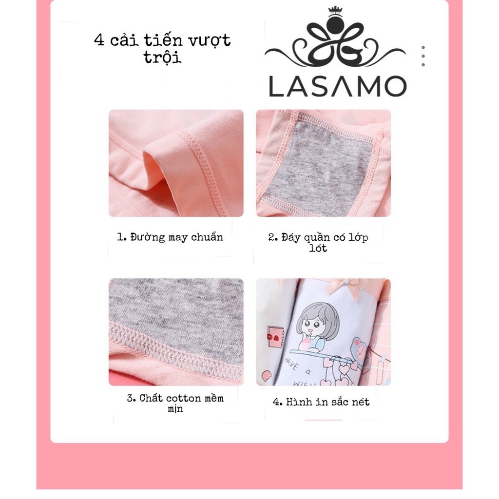 Combo 4 chiếc quần chip bé gái, quần lót tam giác cho bé gái cotton cao cấp họa tiết Cô gái dễ thương hãng LASAMO mã QLT003