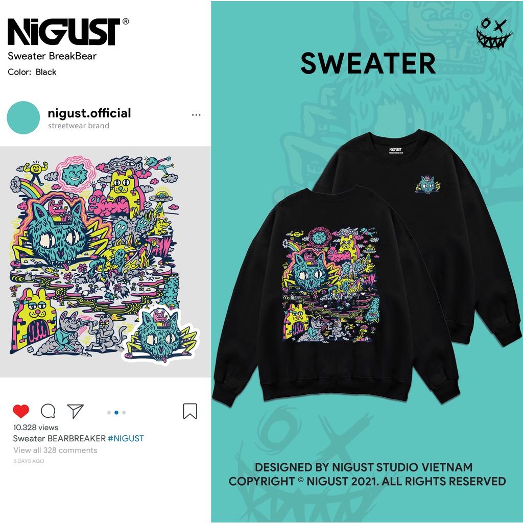 Áo sweater nam nữ local brand NIGUST Spaced Invasion N211 chất liệu nỉ da cá form rộng màu đen trắng Fullbox