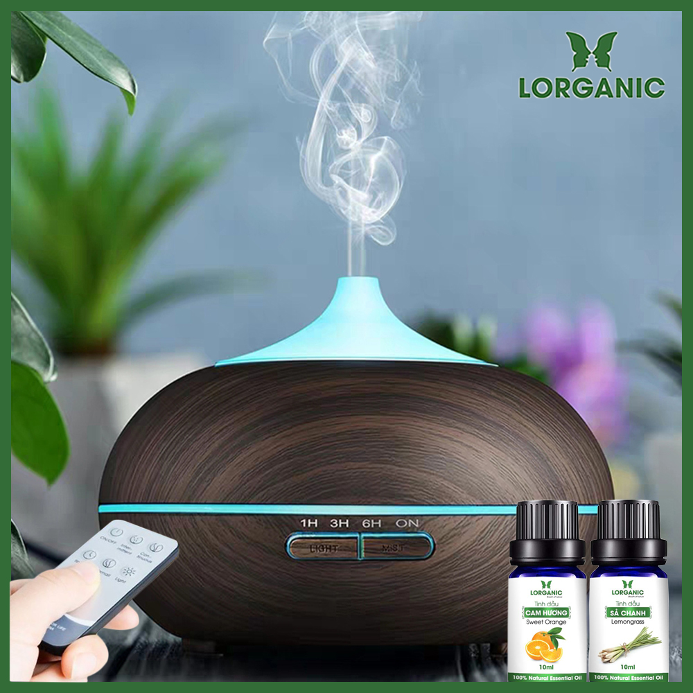 Combo Máy khuếch tán/ máy xông tinh dầu Bí Ngô Lorganic FX2027 + tinh dầu sả chanh + tinh dầu cam Lorganic