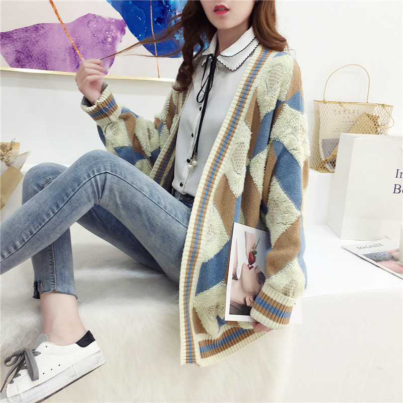 Hình ảnh Áo khoác cardigan len phối ô màu ulzzang vintage - DL06256 - Hàng Quảng Châu