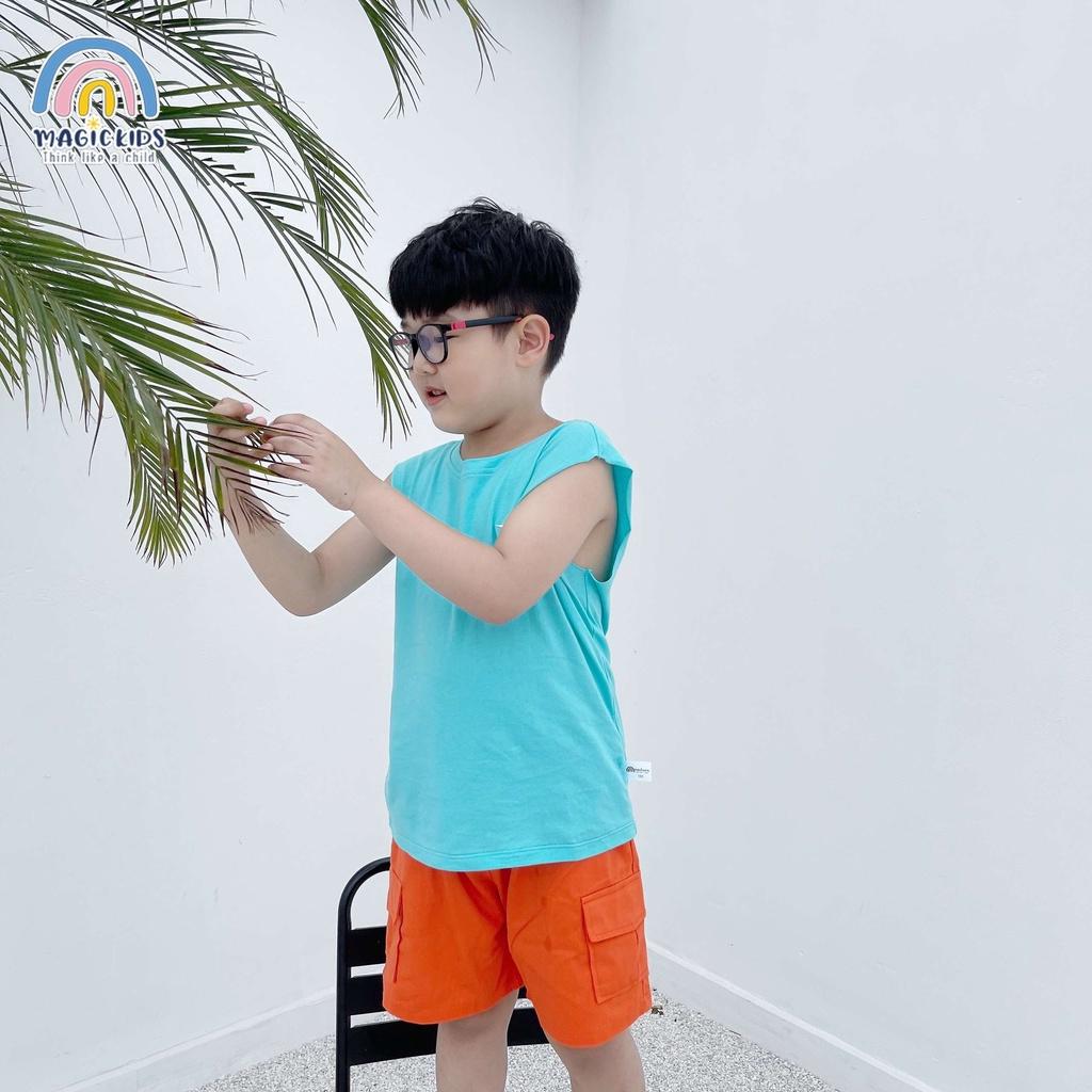 Quần đùi short kaki ngắn cho bé trai 1 2 3 4 5 6 7 tuổi túi ốp dây rút cá tính Magickids Quần áo trẻ em QĐ22004