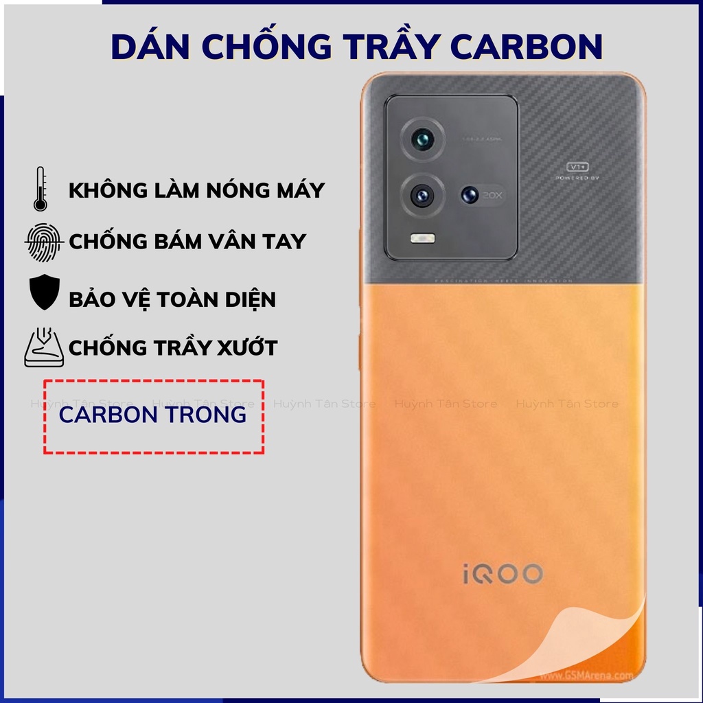 Miếng dán vivo iqoo 10 carbon trong và đen chống trầy xướt chống bám vân tay phụ kiện huỳnh tân store