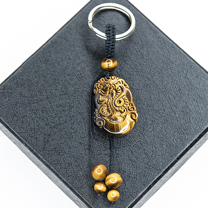 Móc khóa 12 Con Giáp đá Mắt Hổ Vàng tự nhiên - Tuổi Tị | MKTIGYTI06 VietGemstones