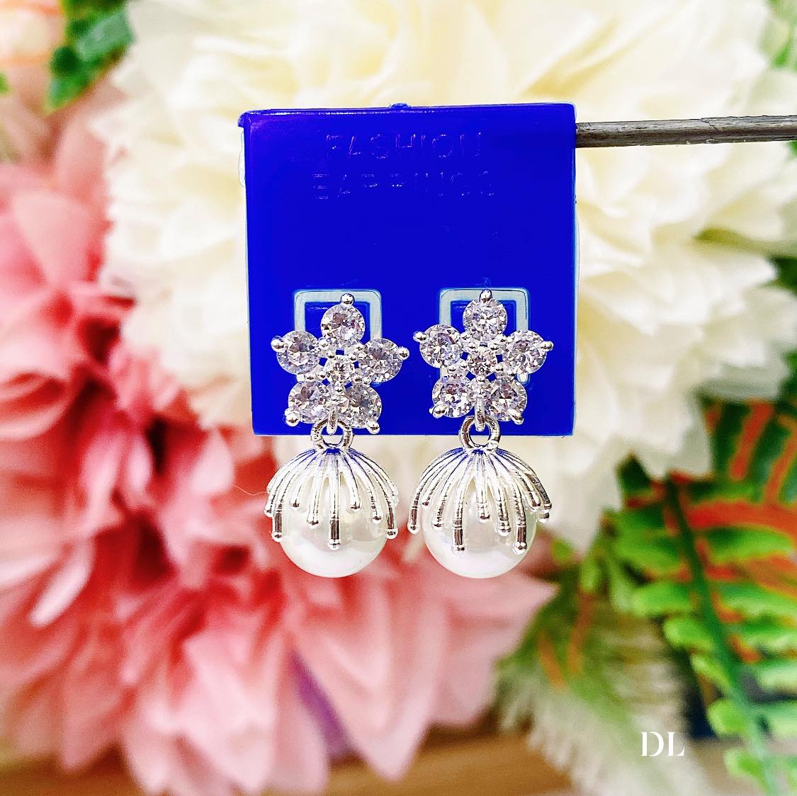 Bông tai bạc mặt hoa treo trai chất liệu bạc s925 MS07g