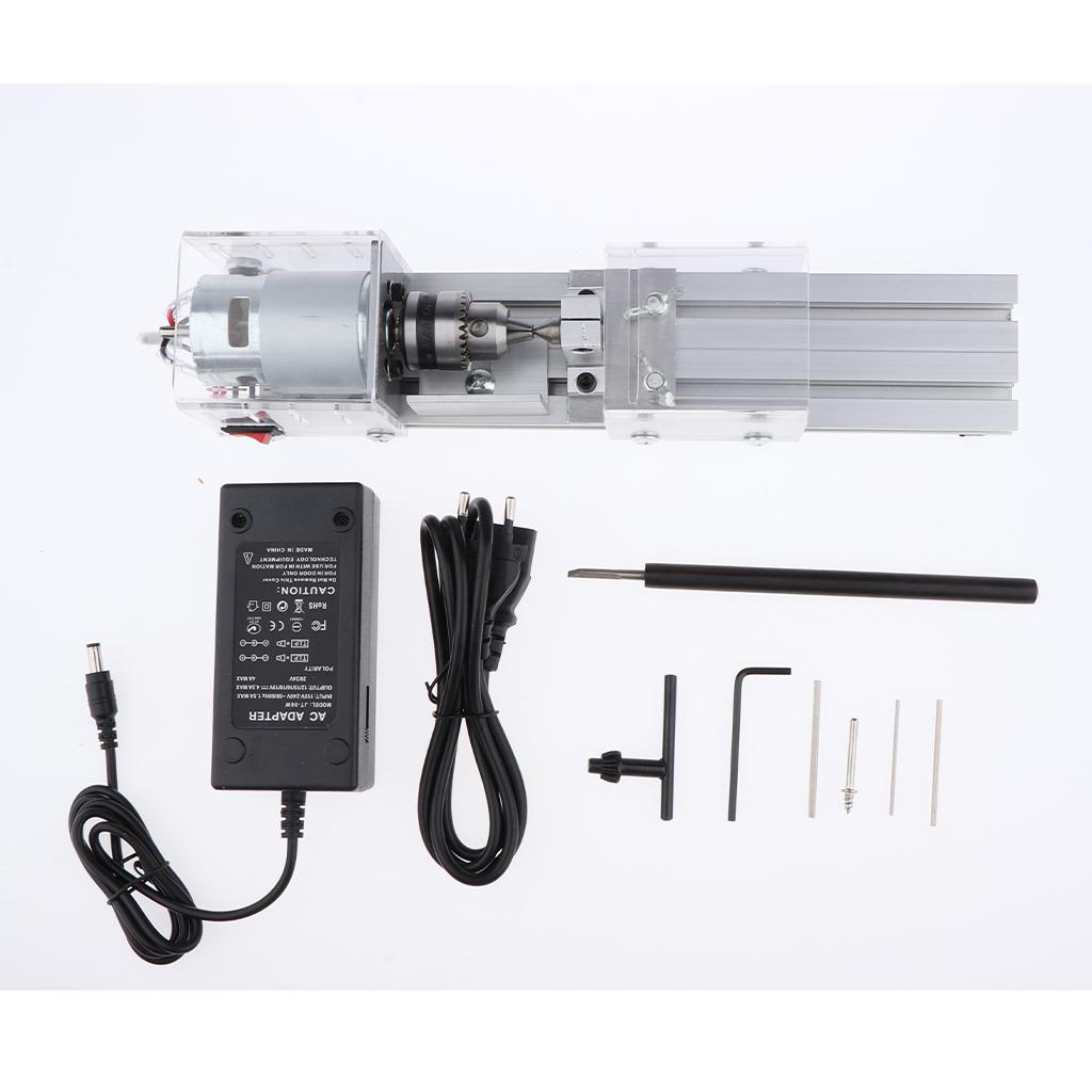 Mini Lathe Beads Machine with Power Supply for Wood Working DIY Rotary Tools