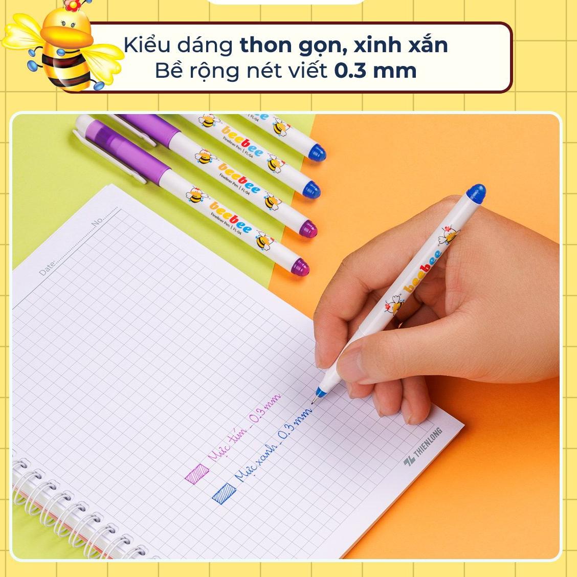 Vỉ 3 Bút Lông Kim Beebee Thiên Long - FL-04 - Màu Tím + Tặng Kèm 1 Bút Cùng Loại