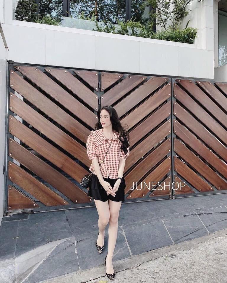 ÁO CỔ BÈO XINH SẮN Áo sơ mi kẻ đỏ cổ bèo xinh xắn hàng hottrend