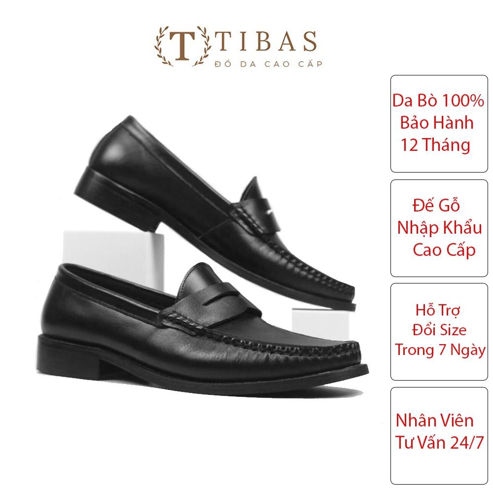 Giày Penny Loafer Full Black Đế Phíp Tăng 3,5cm TIBAS Da Bò Nhập Khẩu Nguyên Tấm