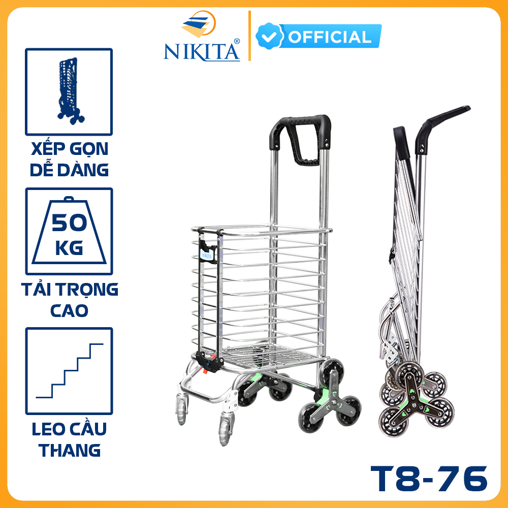 Xe kéo đi chợ Inox 6 bánh leo cầu thang, gấp gọn tiện dụng NIKITA