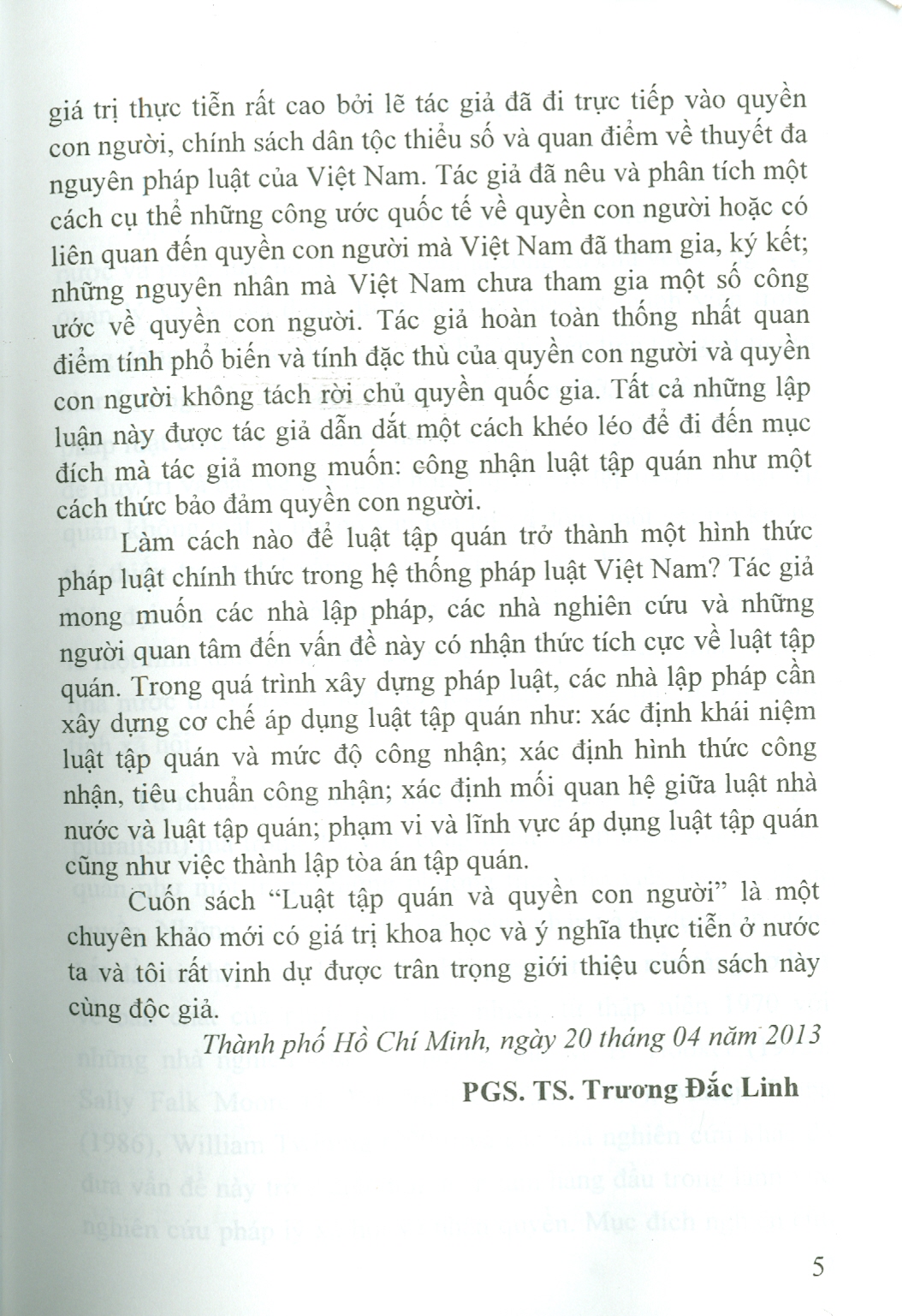 LUẬT TẬP QUÁN VÀ QUYỀN CON NGƯỜI (Sách chuyên khảo)