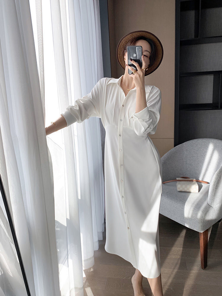 Đầm suông dáng dài cổ sơ mi cài khuy làm được luôn áo choàng