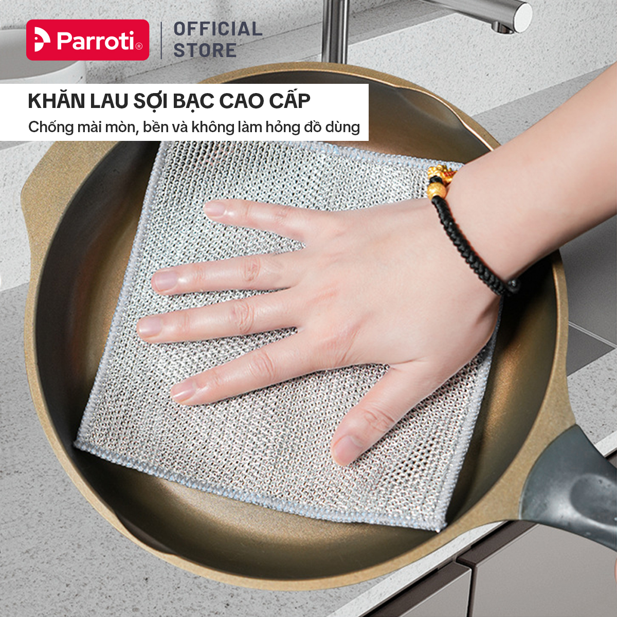 Khăn Lưới Rửa Chén Bát, Lau Bếp Sợi Kim Loại, Miếng Cọ Rửa Đa Năng, Giẻ Rửa Bát Đĩa, Xong Nồi 2 Trong 1 Parroti CA01