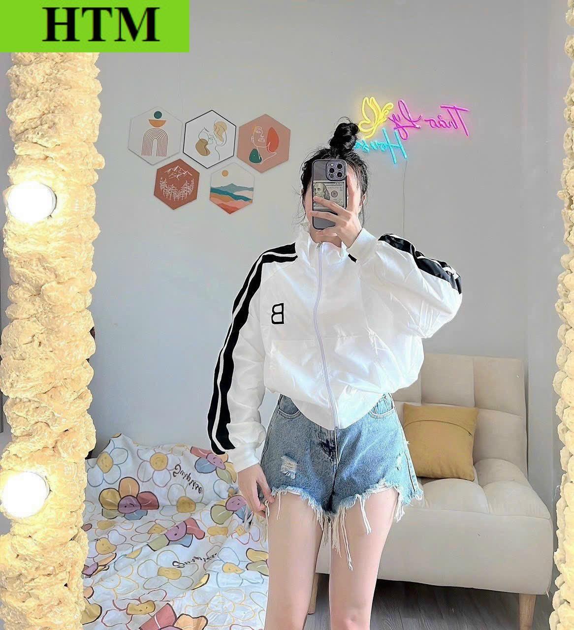 [FREESHIP] Áo Khoác Dù Nữ Có 2 Lớp Phối Dáng Form Rộng Hình Áo Thêu Logo Cực Đẹp HTM FASHION - Trắng