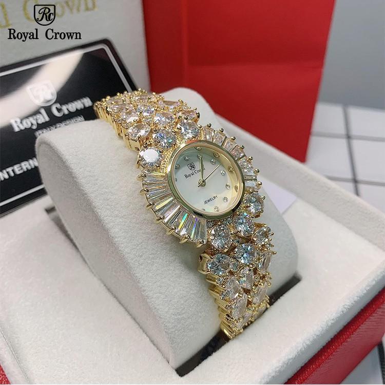 Đồng Hồ Nữ Chính Hãng Royal Crown 5396 Dây Kim Loại Đính Đá Chống Nước Chống Xước