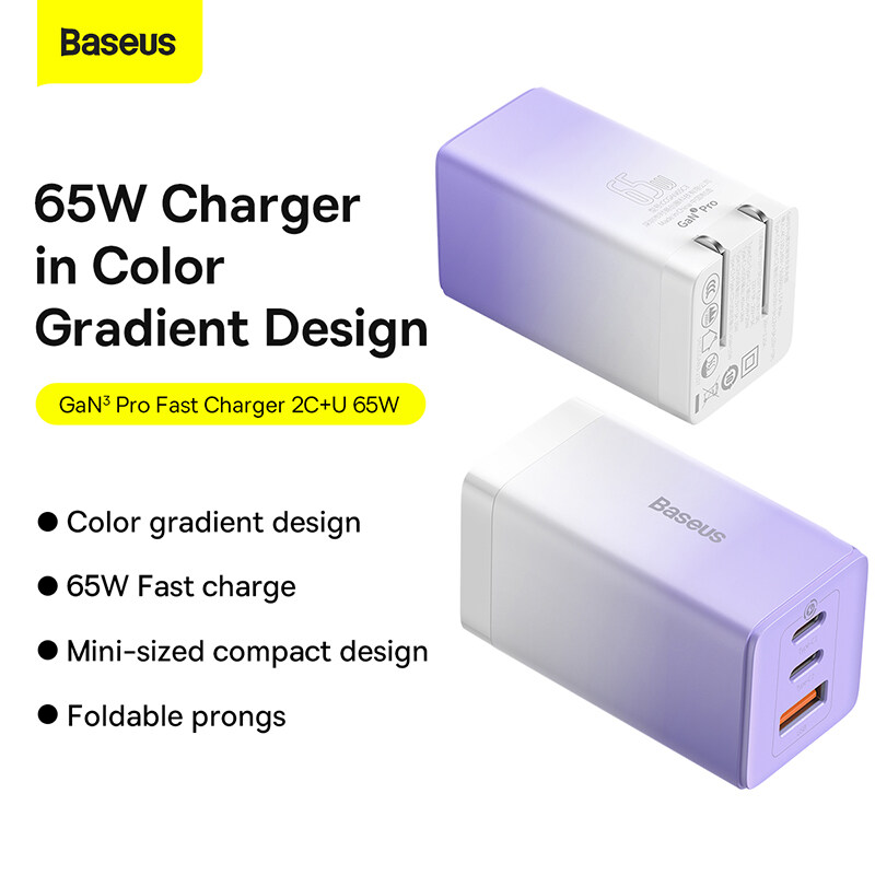 Bộ sạc nhanh Baseus GaN3 Pro Quick Charger 65W (Type Cx2 + USB , PD3.0/ PPS/ QC4.0/ SCP/ FCP Multi Quick Charge Protocol, GaN2 Technology) (hàng chính hãng)