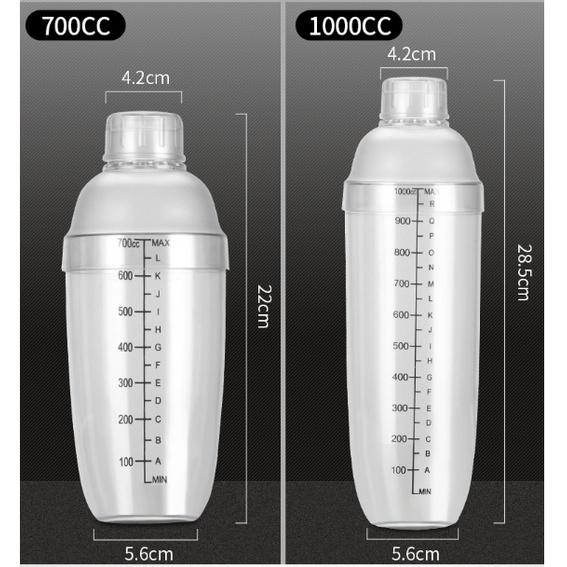 Bình lắc Shaker pha chế nhựa chia vạch đen hàng cao cấp (350ml, 530ml, 700ml, 1000ml