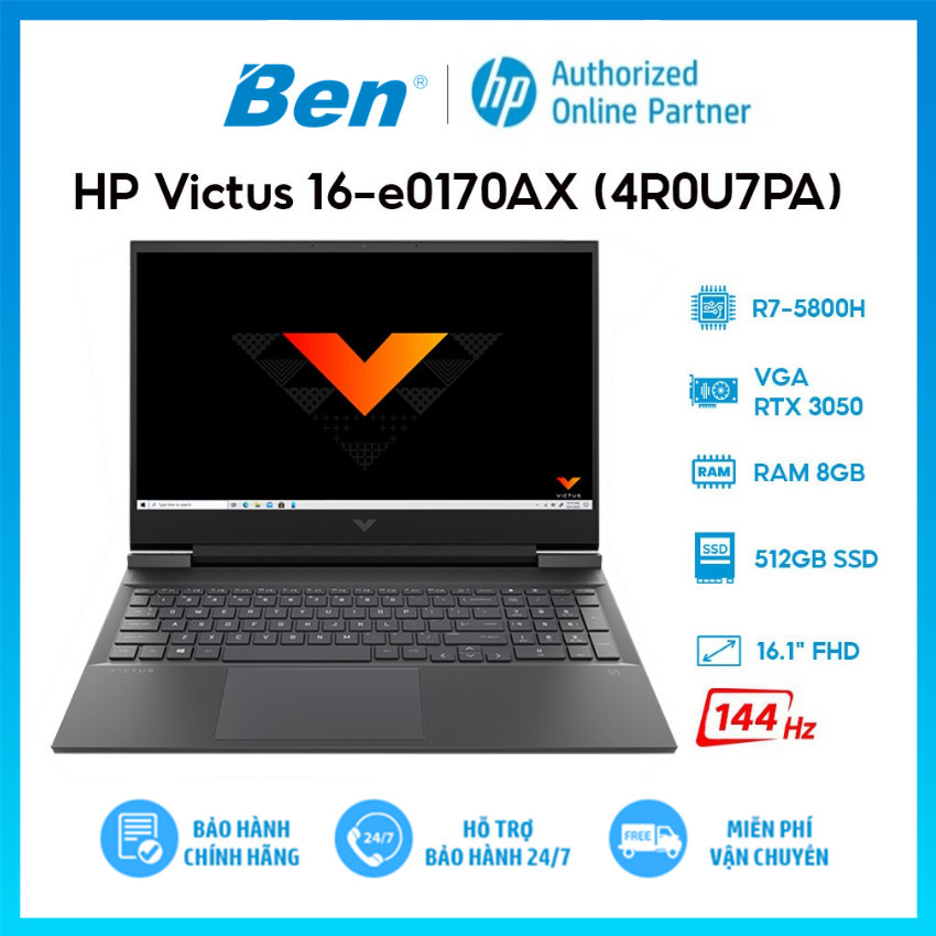 Laptop HP VICTUS 16 e0170AX R7 5800H/8GB/512GB/4G RTX3050Ti/16.1"F/144Hz/Win11//Đen - Hàng chính hãng