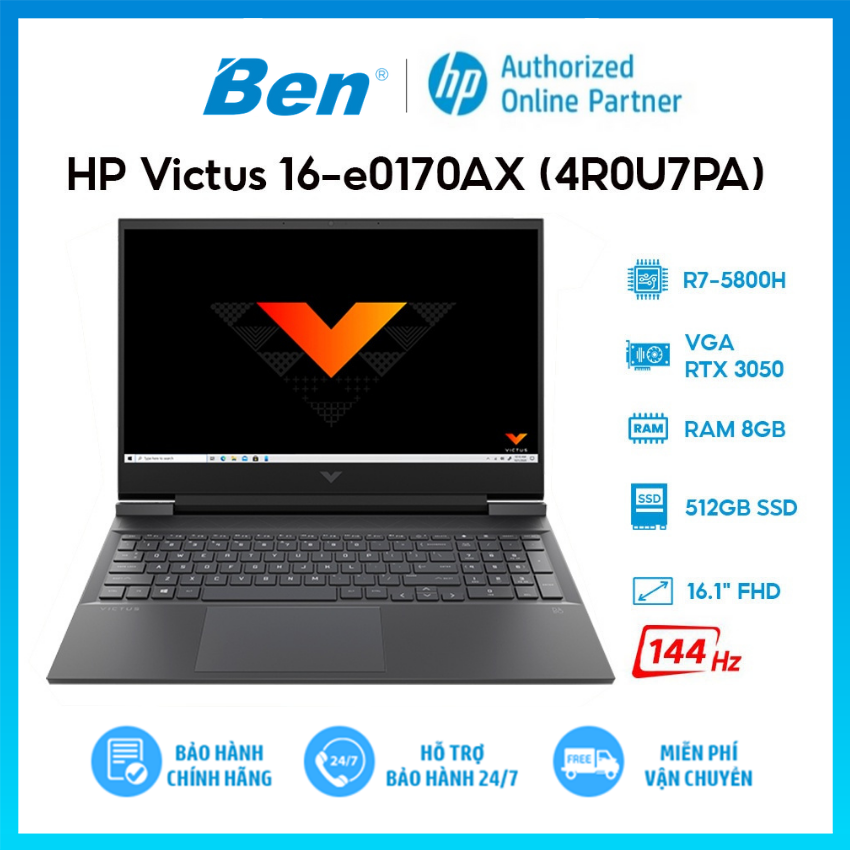 Laptop HP VICTUS 16 e0170AX R7 5800H/8GB/512GB/4G RTX3050Ti/16.1&quot;F/144Hz/Win11/(4R0U7PA)/Đen - Hàng chính hãng