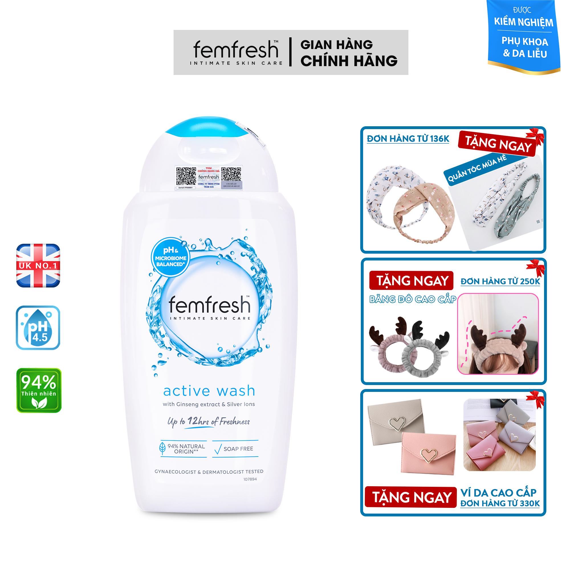 Dung Dịch Vệ Sinh Nam Nữ Cho Người Ưa Vận Động Giúp Sạch Thơm Femfresh Active Fresh Wash 250ml UK