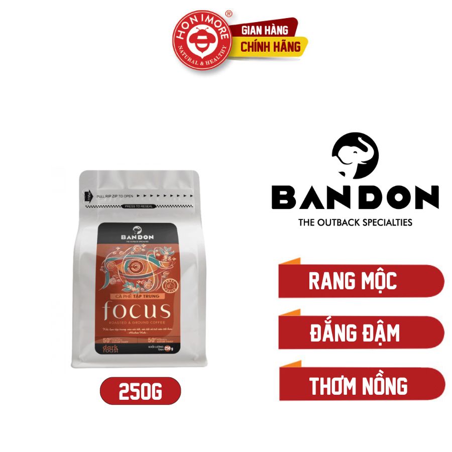 Cà phê phin nguyên chất rang xay mộc sạch BANDON FOCUS 250g đắng đậm, thơm nồng - 50% Robusta Natural, 50% Robusta Buôn Ma Thuột Culi