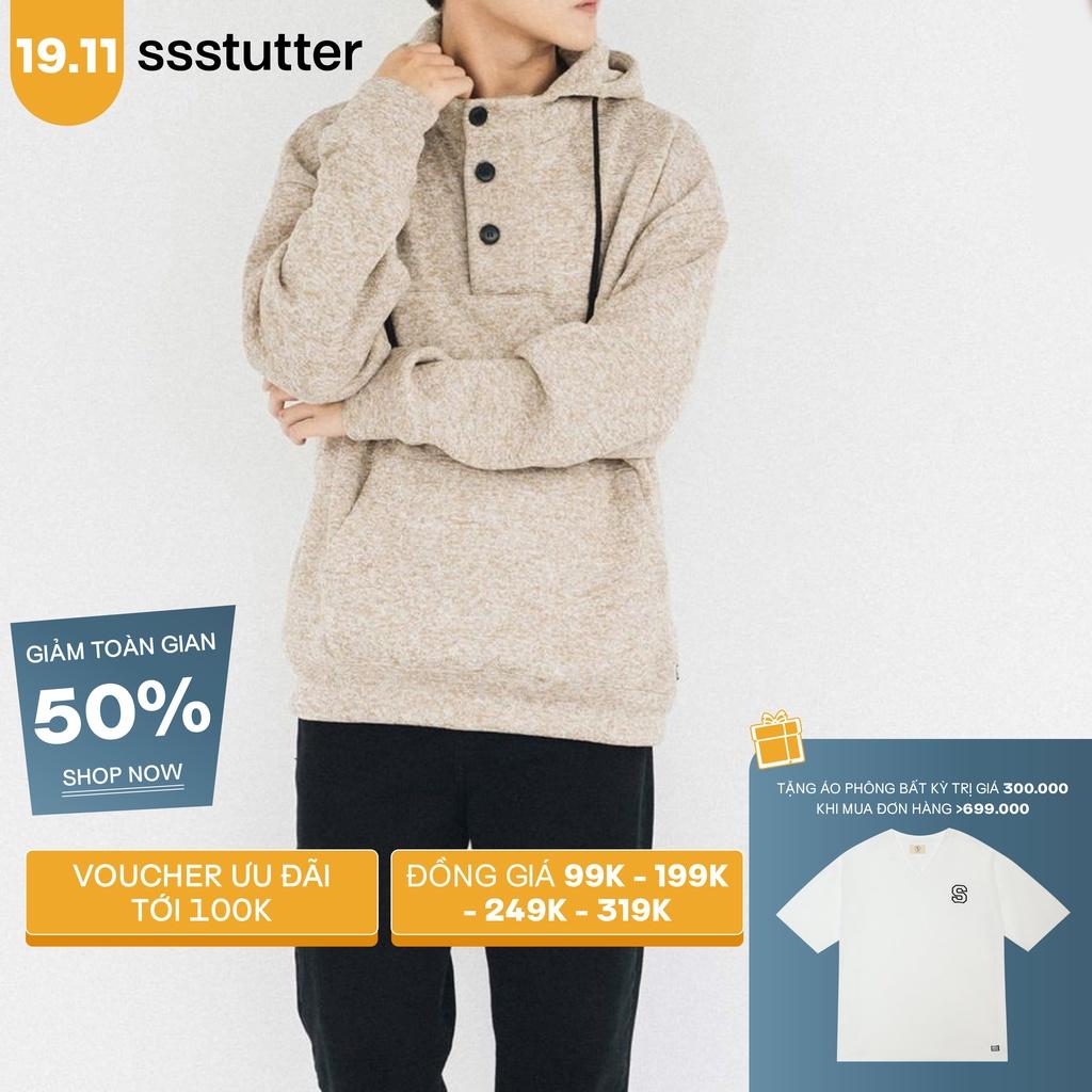 Áo Hoodie nam chất liệu nỉ dày ấm áp SSStutter Button hoodie