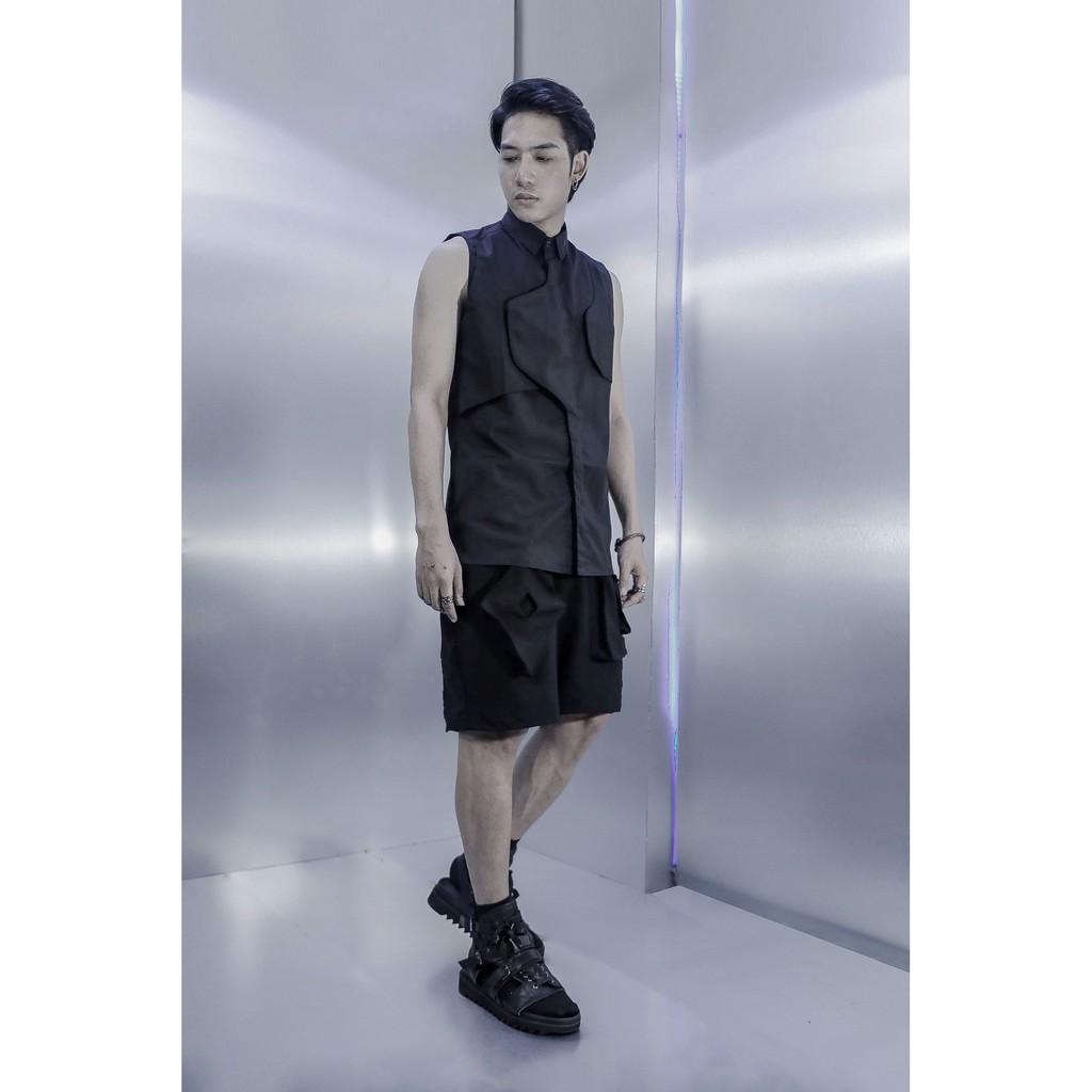 Áo Sơ Mi Nam Nữ 12.DESTINY Cổ Tay Ba Lỗ Tanktop Chi Tiết 3 Lớp Viền Chất Liệu Kate Cao Cấp Màu Đen