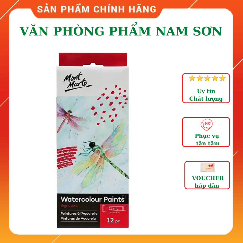 Bộ Màu Vẽ Nước Mont Marte 12/18 Màu x 12ml - Watercolour Paints Signature - PMHS0027/PMHS0048