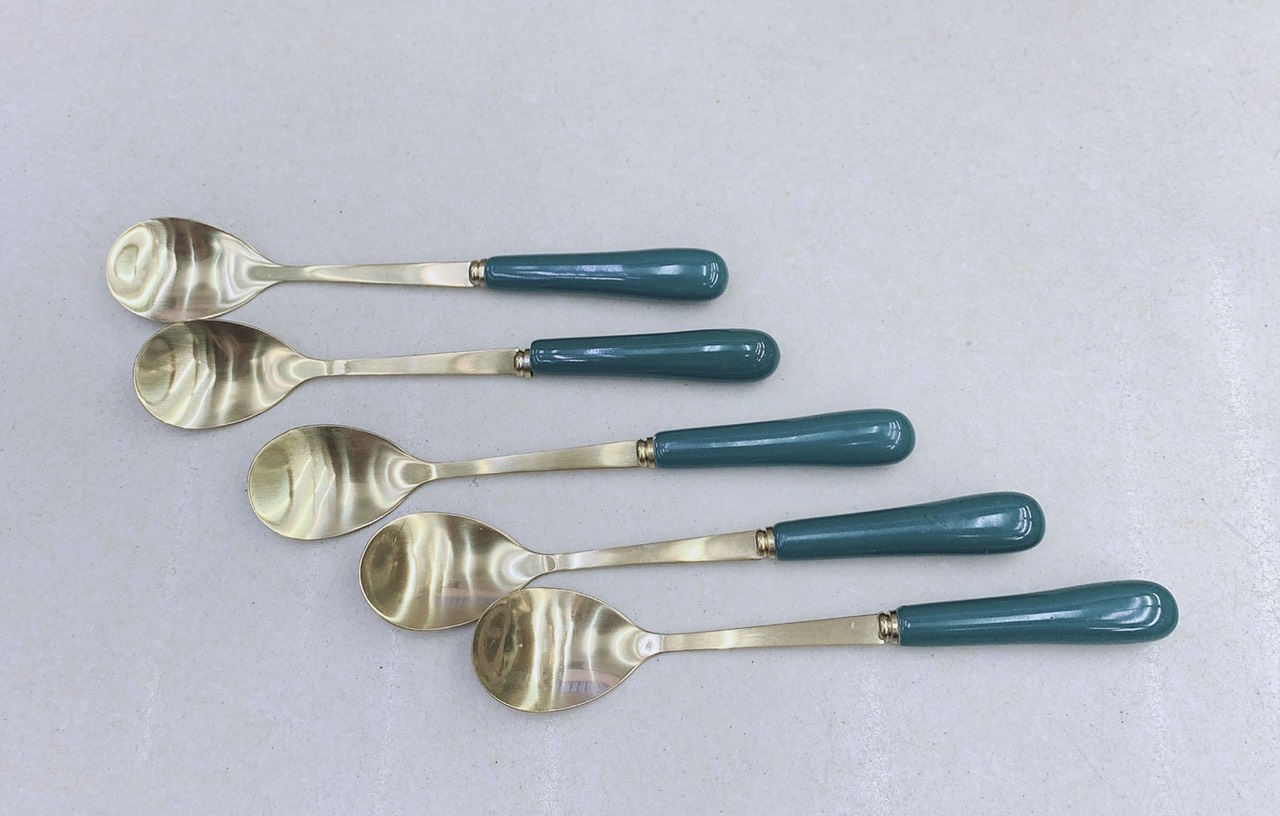 COMBO 10 THÌA CÁN SỨ CAMELIA THÂN MẠ VÀNG  PHA TRÀ CÀ PHÊ - ANTH422