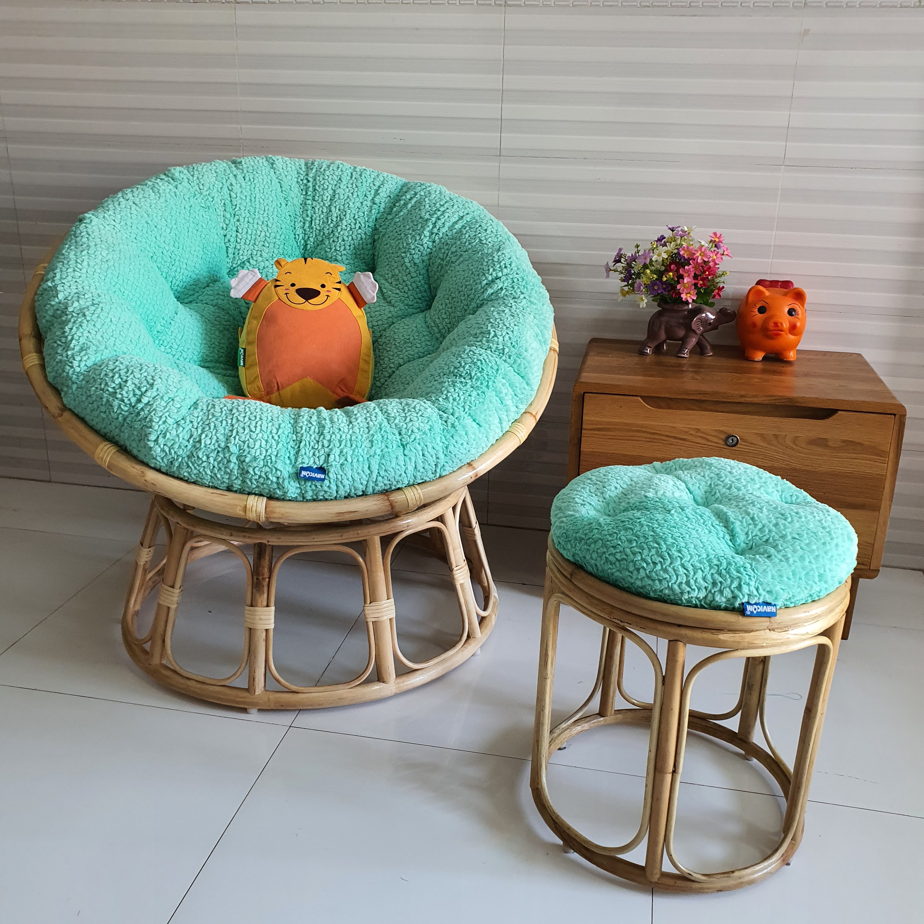 Ghế thư giãn papasan đủ size (vải nhung cao cấp - Xanh ngọc)